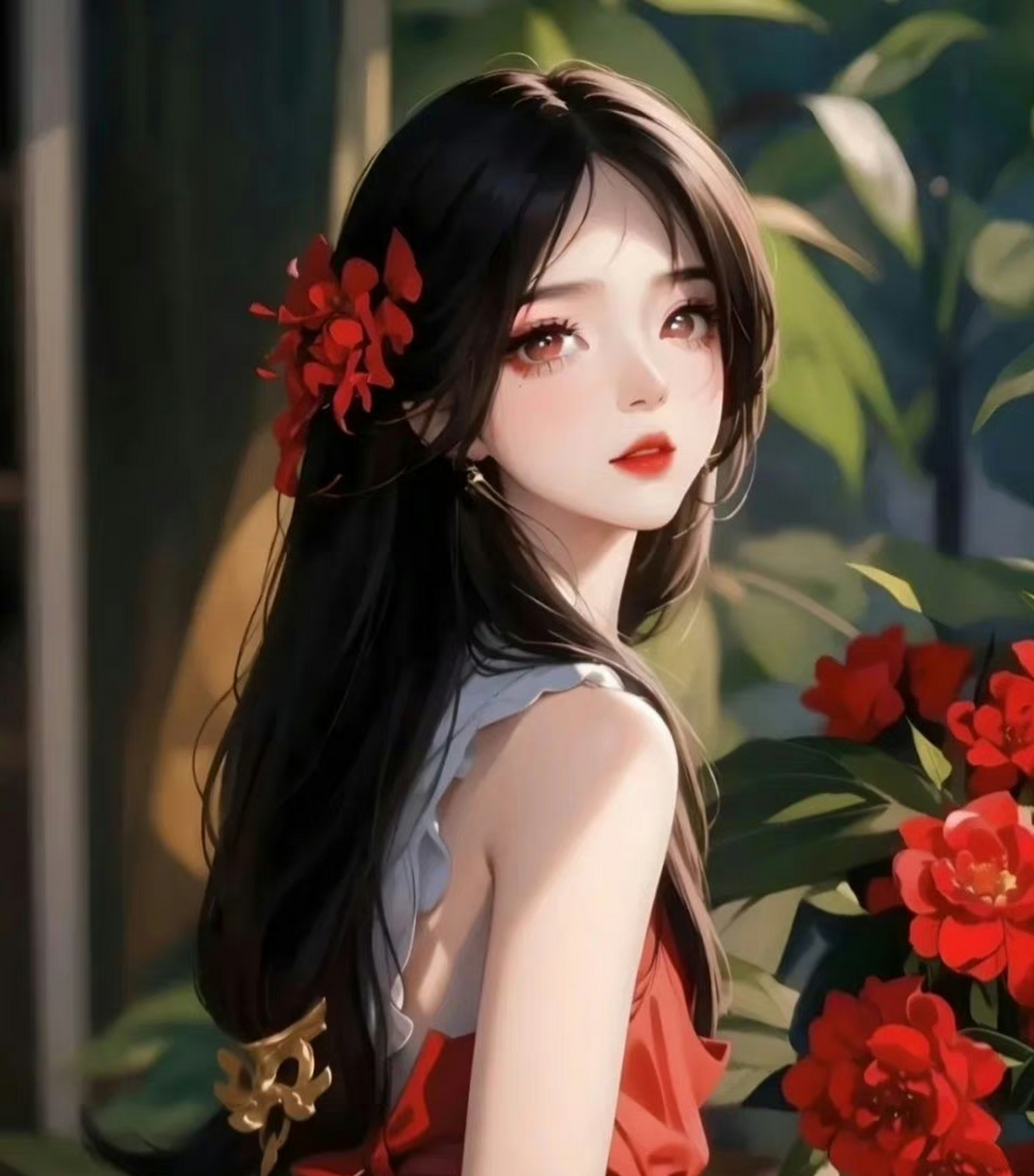 超美玫瑰花女生高清头像  红衣女孩08 67