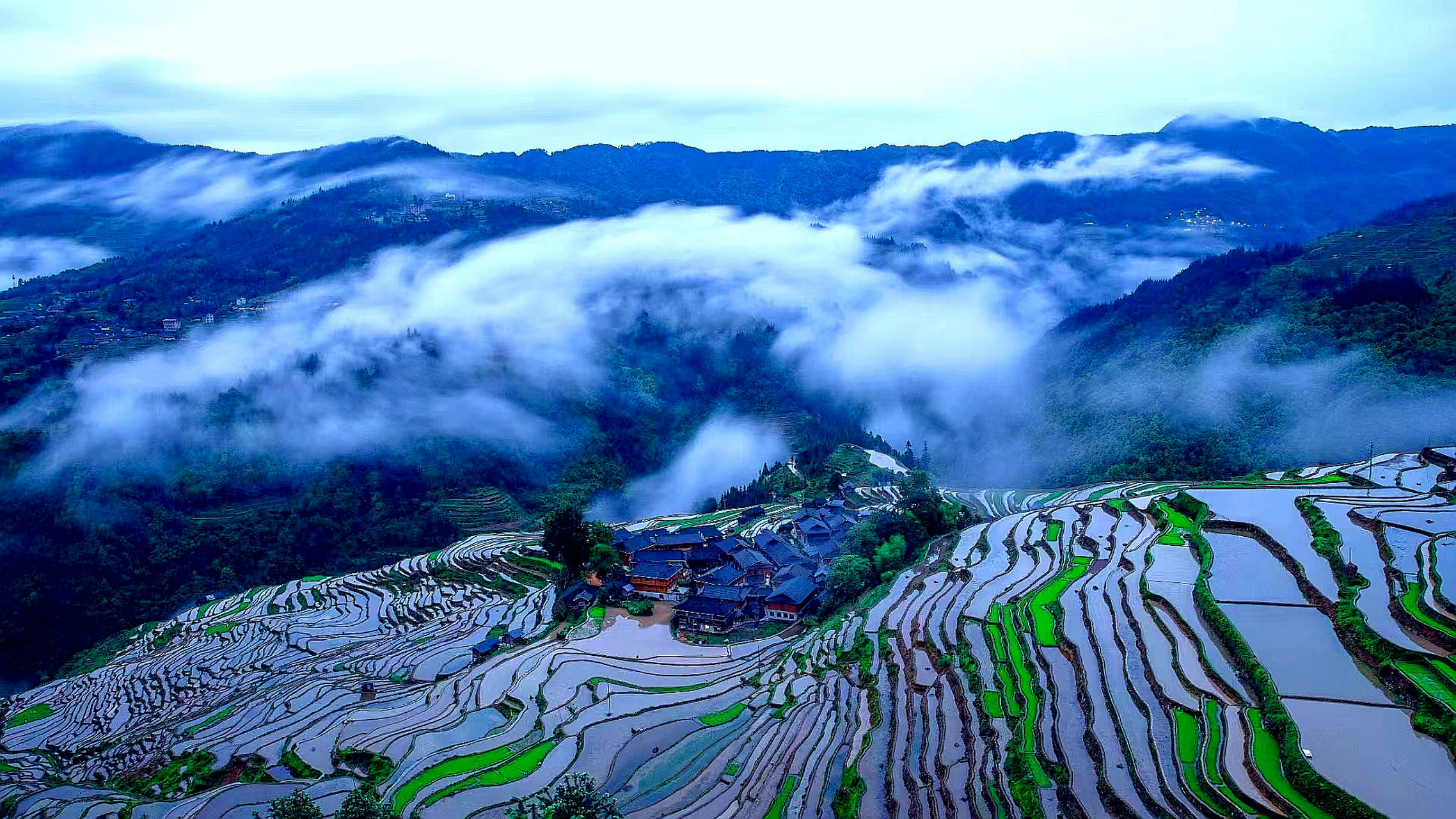 加榜梯田,位于贵州省黔东南苗族侗族自治州从江县西部月亮山腹地的加