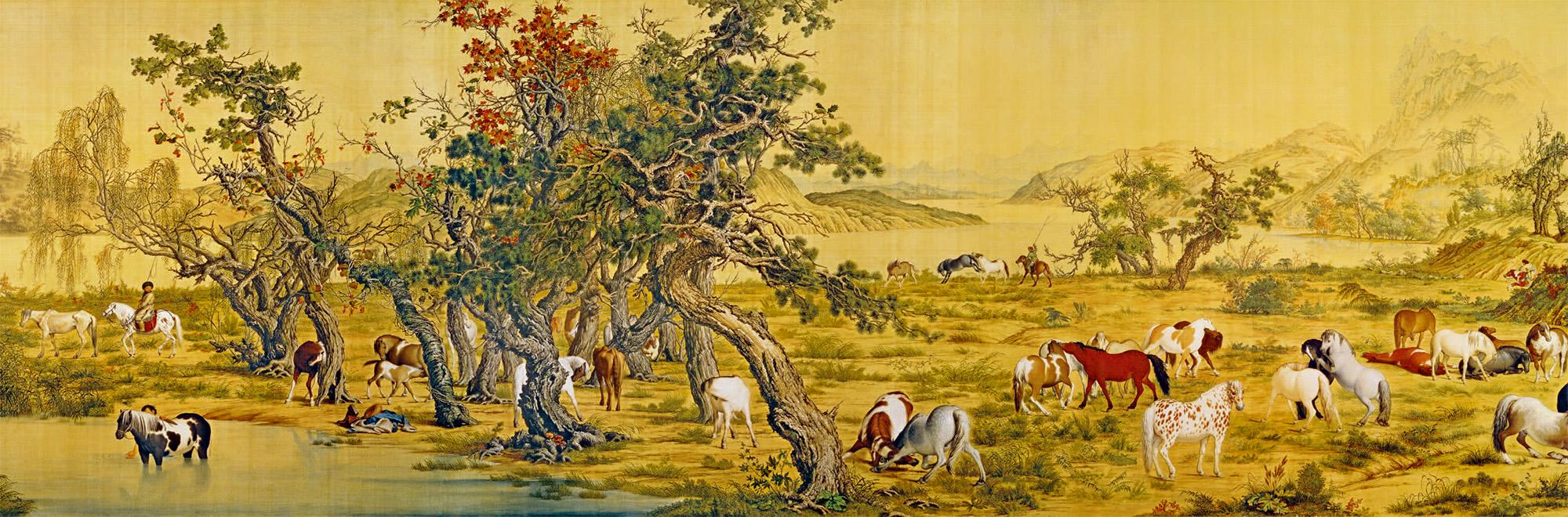 百骏图 〔清朝〕郎世宁 1724—1728年 台北故宫博物院 绢本画作全长