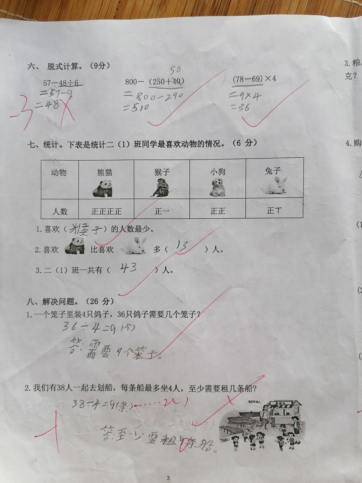一份88分的二下数学期末测试卷,分析存在的不足,建议努力的方向
