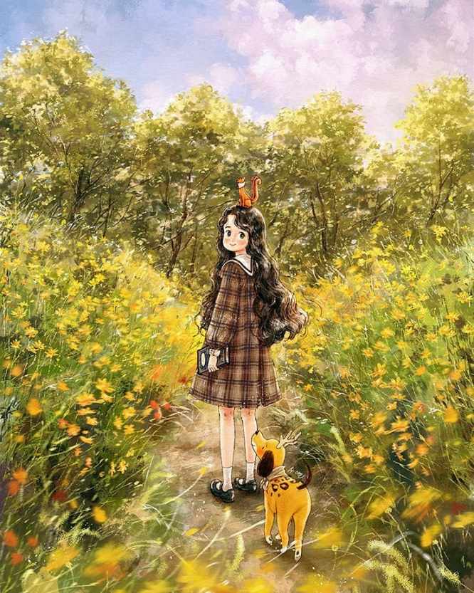 aeppol|森系女孩水彩插画