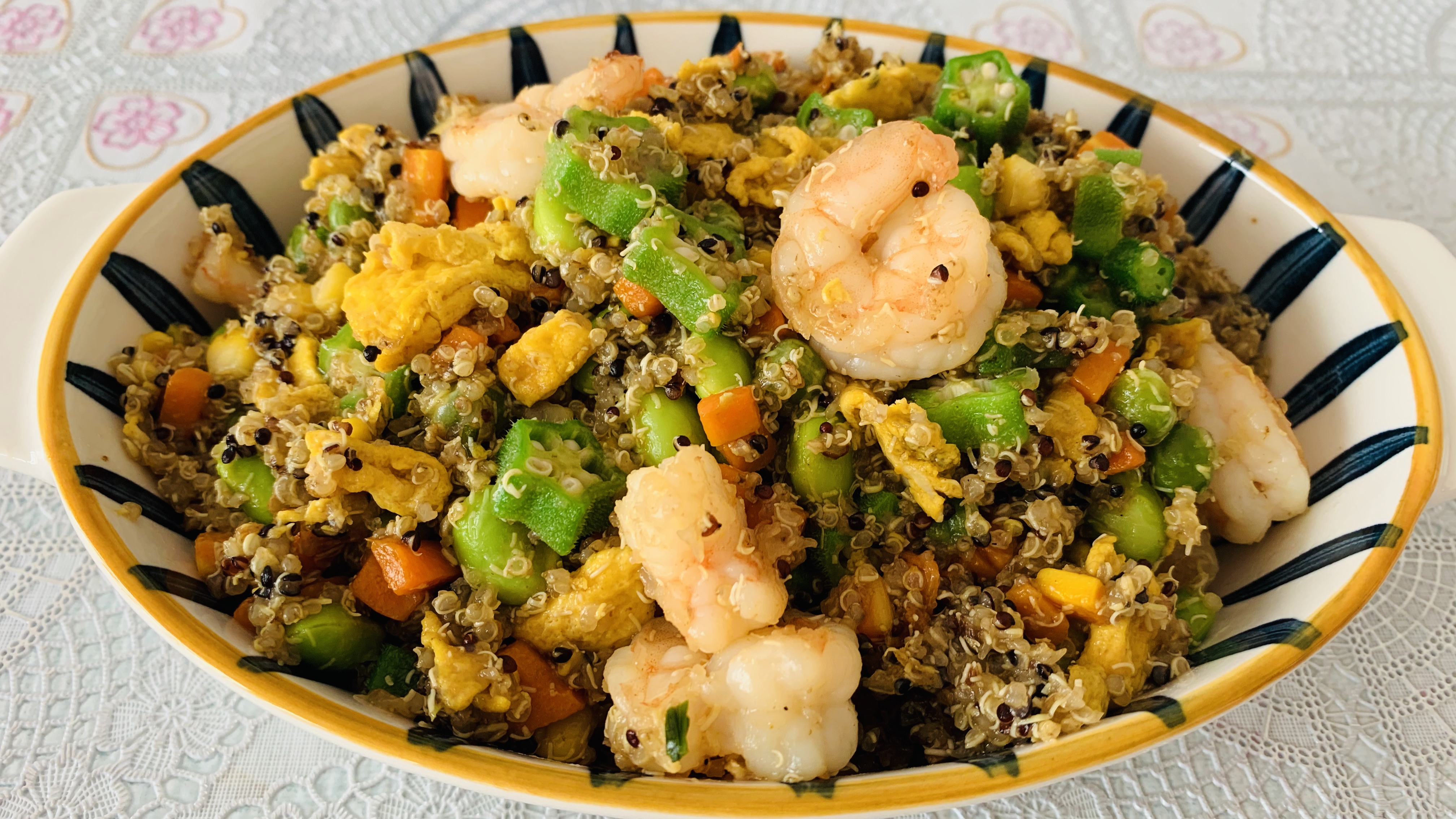 减脂餐分享～藜麦秋葵炒虾仁～高营养低热量饱腹感强～美味炒饭