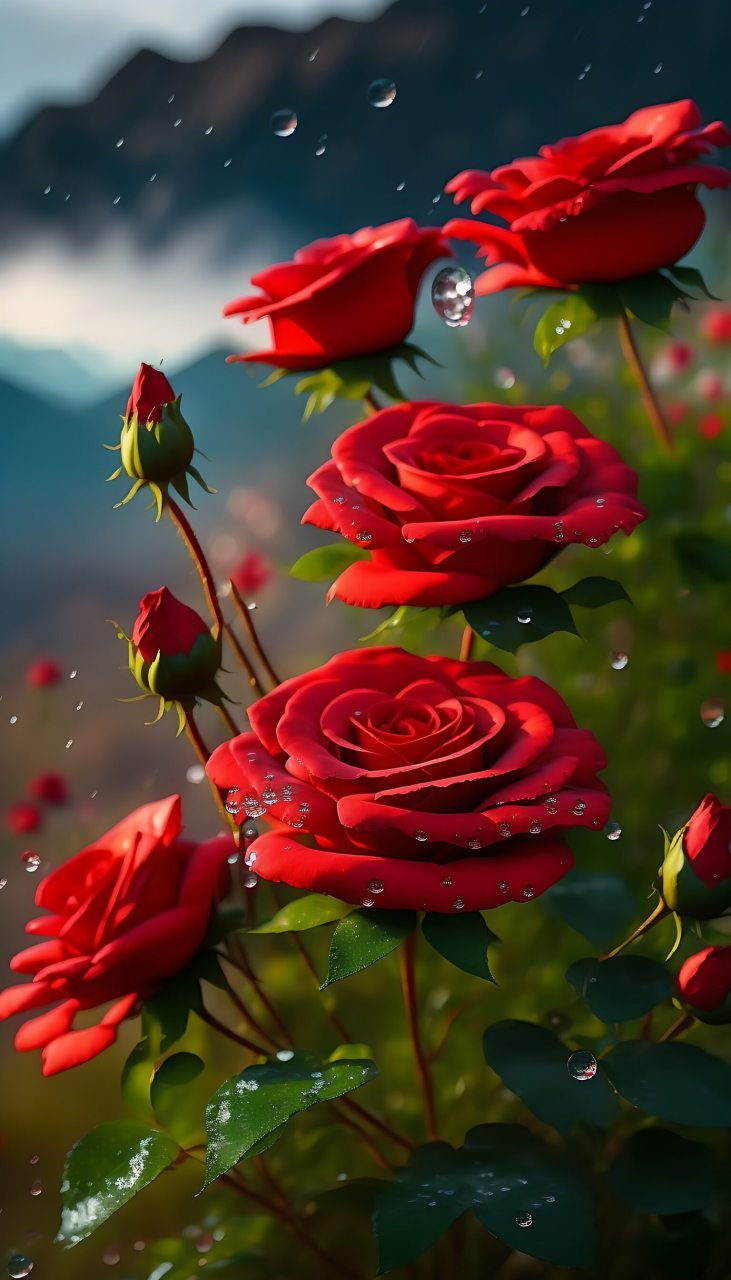 早晨露珠染鲜花, 微风吹过世界凉. 朝阳升起映天空, 友谊绽放满人间.