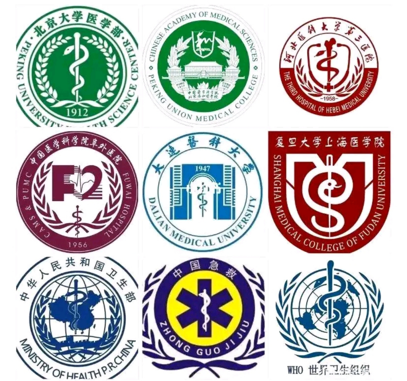 医学类学校的校徽,你发现什么共同点了吗?
