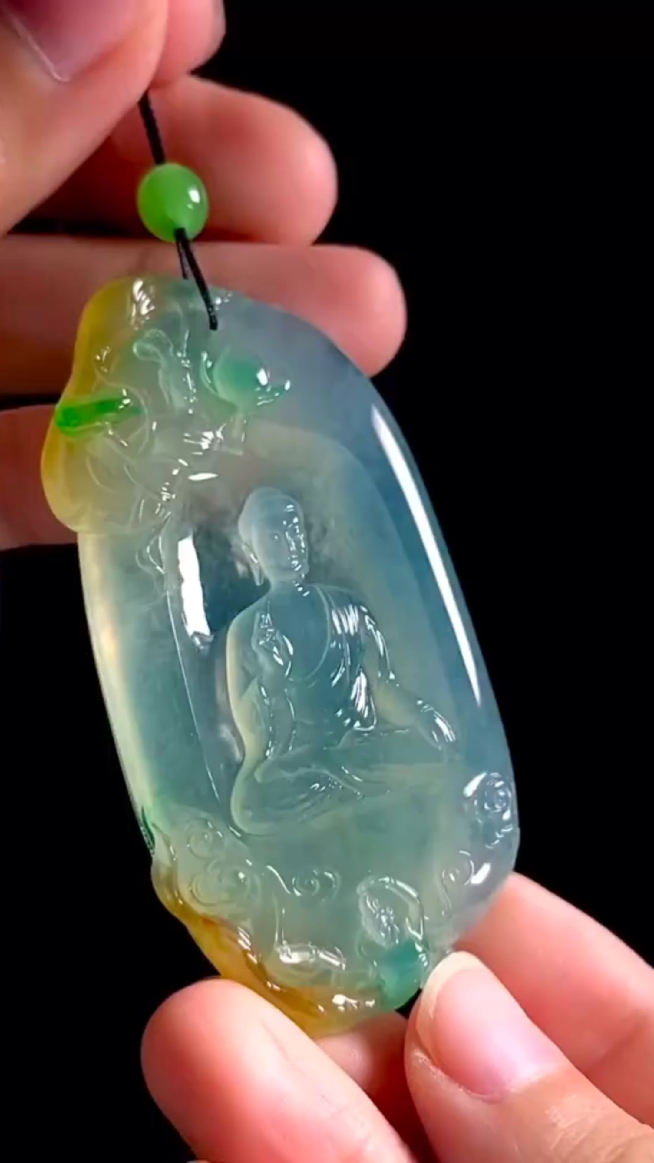 坐亦禅,行亦禅!黄加绿翡翠悟道挂件