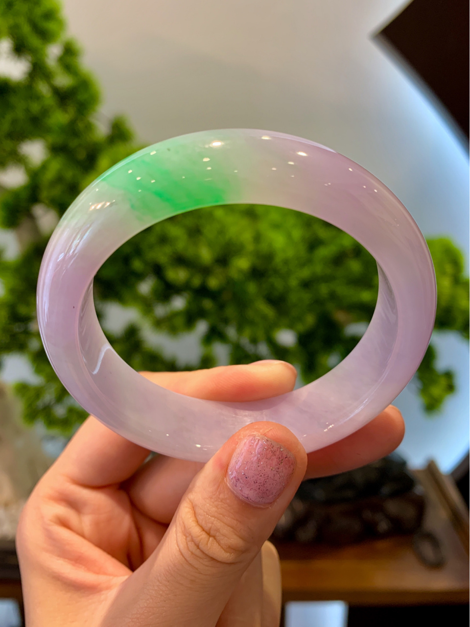 "淡极始知花更艳"99春带彩正圈翡翠手镯|||推荐这款春带彩56.