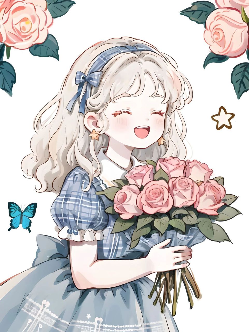 每个爱笑的女孩子都是幸运的,谁又会拒绝一个捧花少女的心意呢?