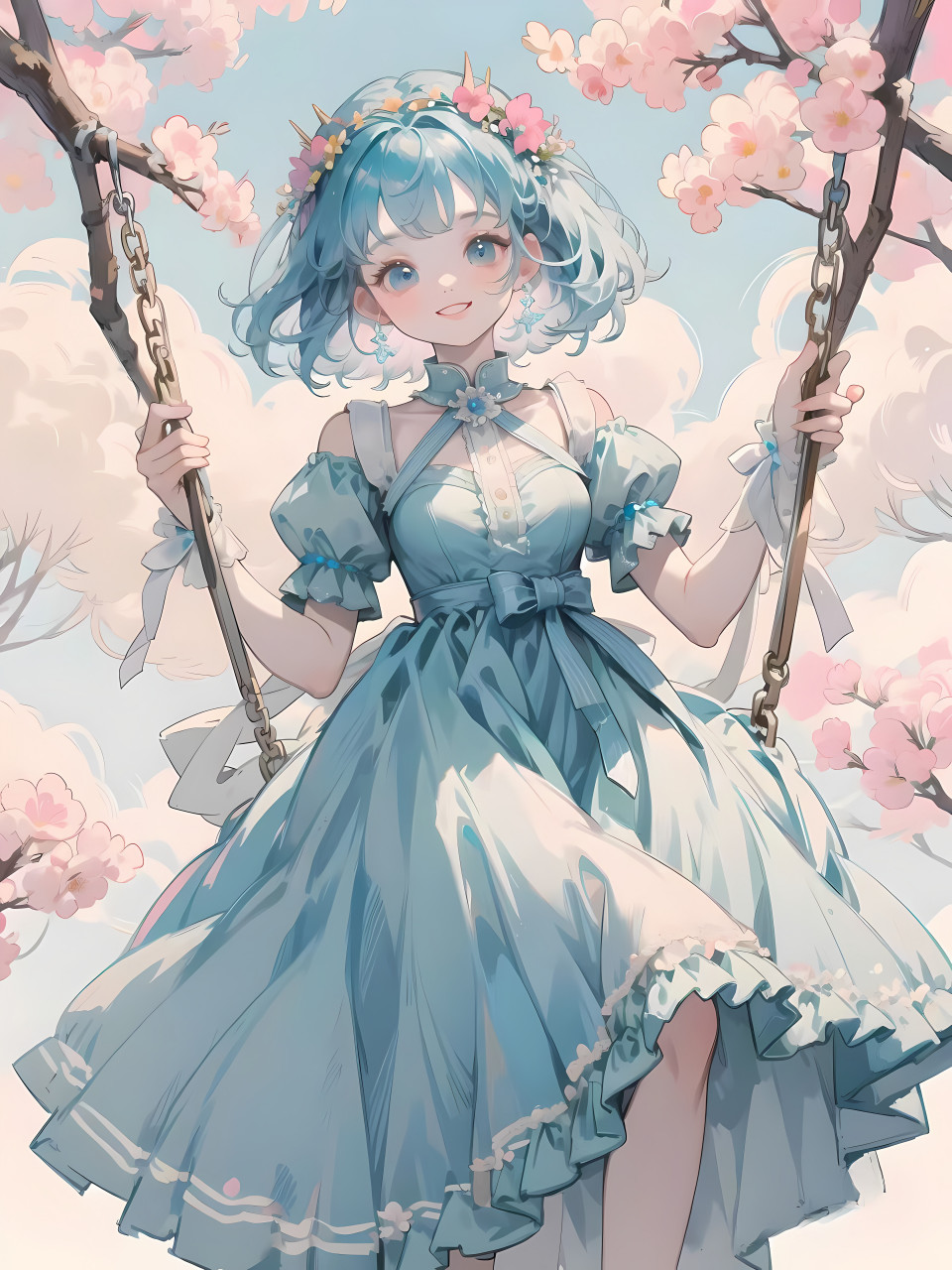 蓝色系秋千少女 #二次元# #ai共创计划# #ai绘画