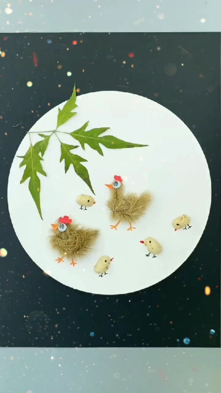 和孩子用秋天的狗尾草做手工贴画吧!