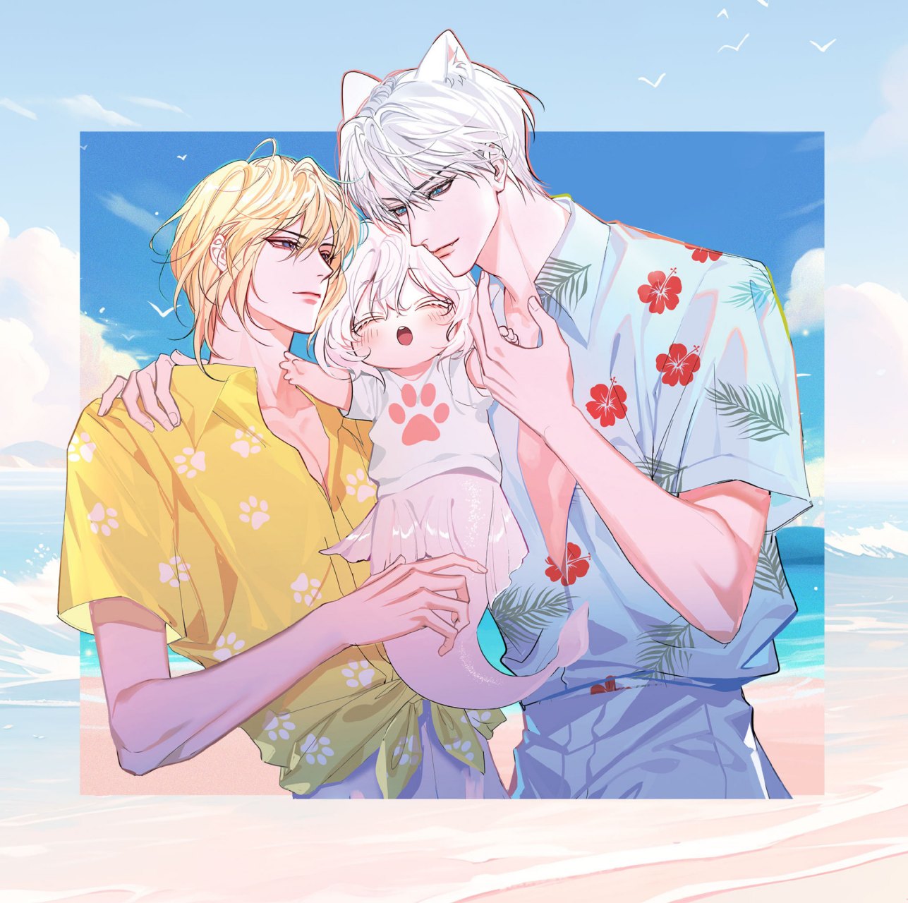 全家福哎~好想捏捏崽崽肉嘟嘟的手[嘻嘻] #人鱼陷落#   画师wb:一颗