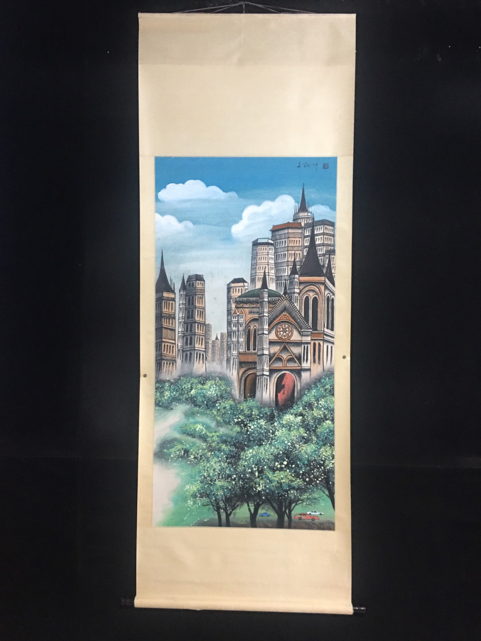 四尺中堂画   吴冠中楼房画,纯手绘  一图—物 裱好尺寸  高*宽197cm*