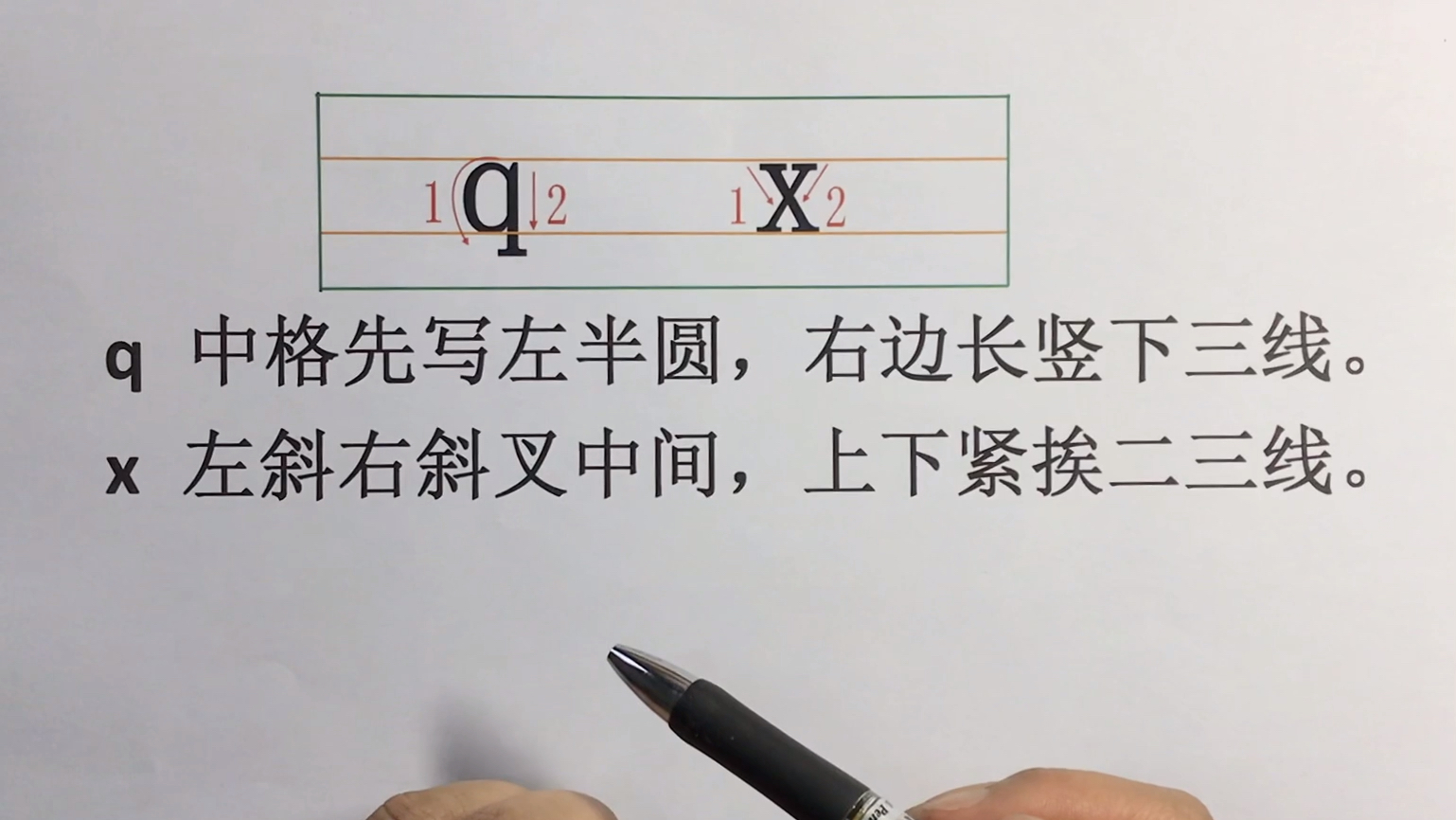 汉语拼音字母q x笔顺和写法