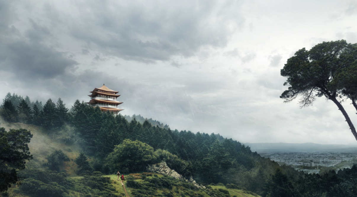正在建设中的眉山市仁寿县翳嘶山,飞泉山观景平台和金马河景观