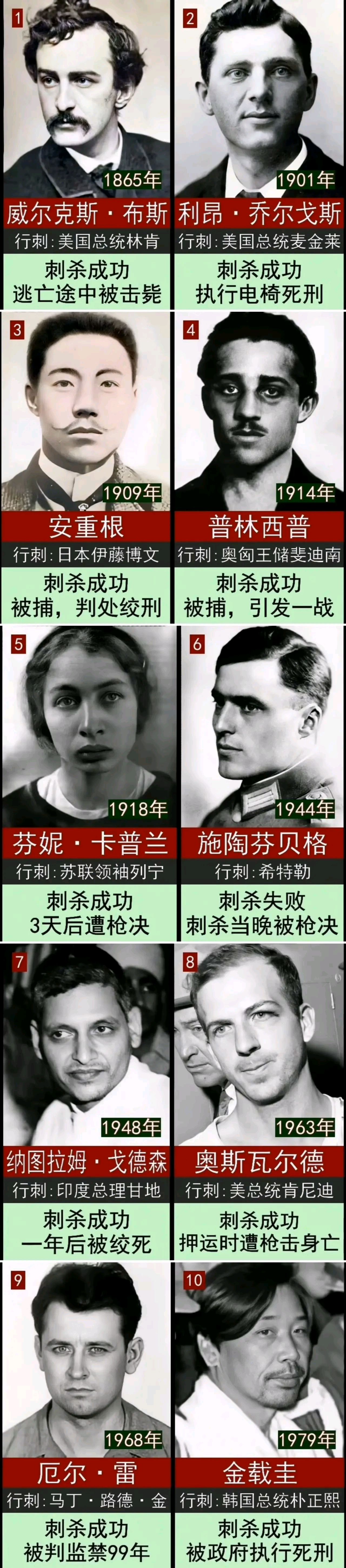 世界近现代史上的十位著名刺客一览表