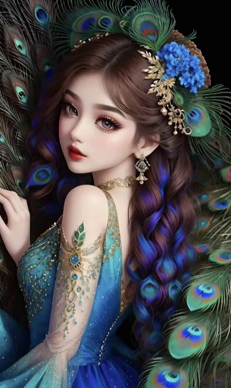 绝美al绘画女生高清壁纸|孔雀公主系列08 锁一段时光,携一缕思念