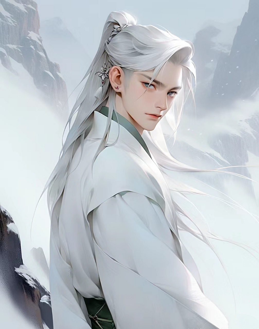 古风白发男子:悦怿若九春,磬折似秋霜.