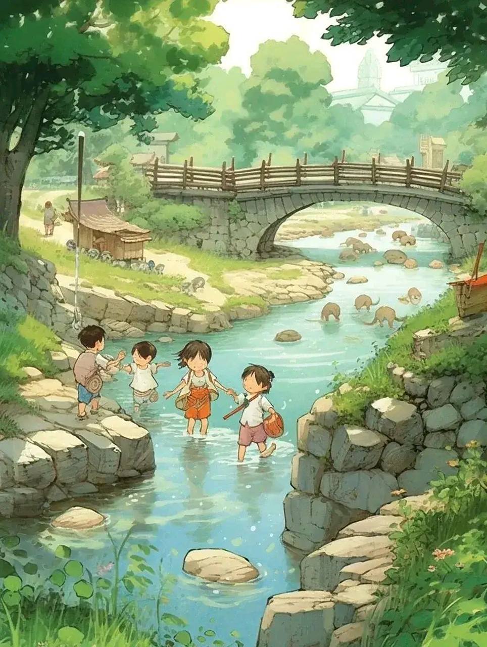 儿时记忆:一起在小溪边玩水嬉戏也是童年一大乐事