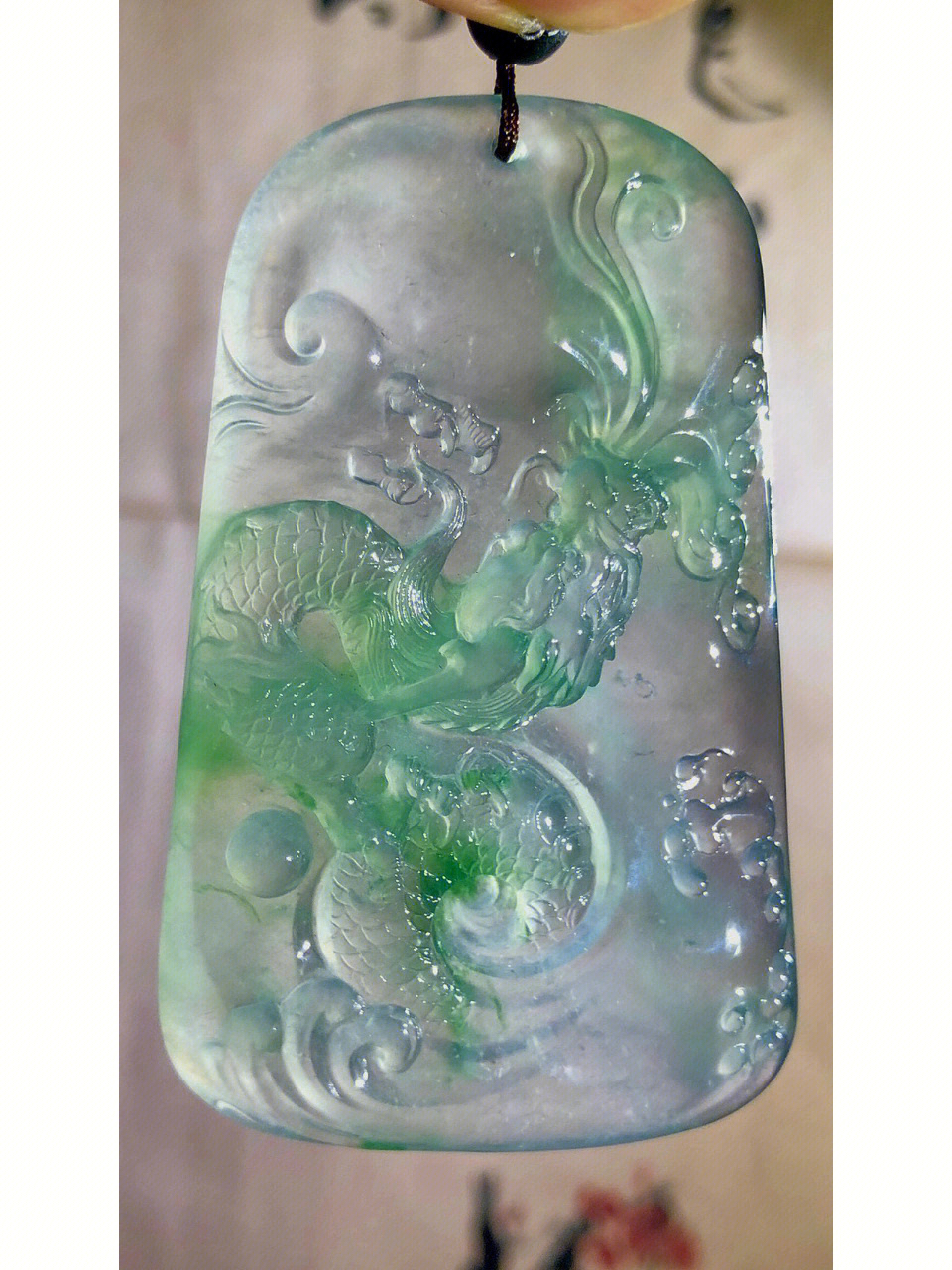 【蛟龙出海·盛世龙腾】, 精品缅甸翡翠龙牌, 加龙玉雕艺术雕刻作品