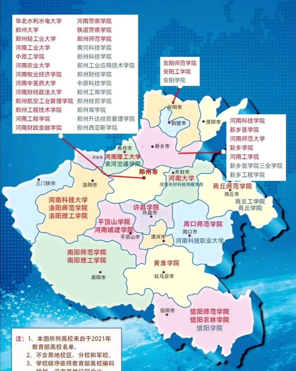 最新版河南省本科高校分布地图 各地市高校之多寡,一目了然.