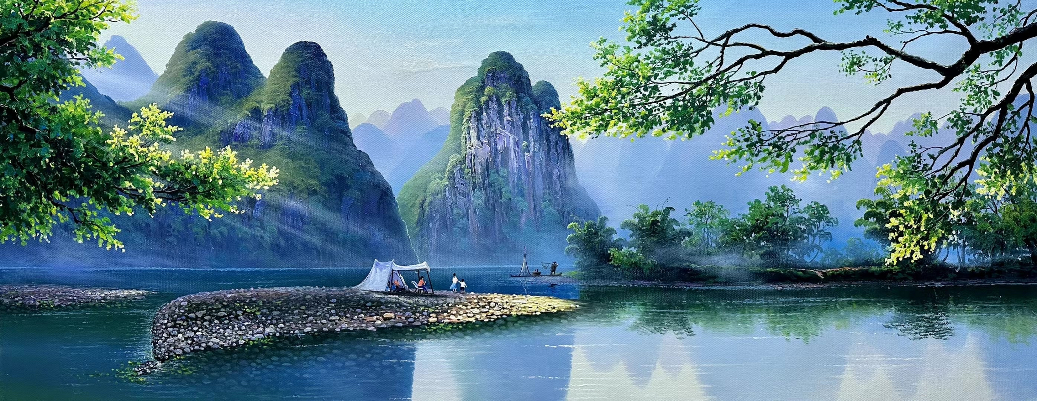 画家龙蟠是中国当代山水油画大师之一,他的桂林山水油画作品展现了