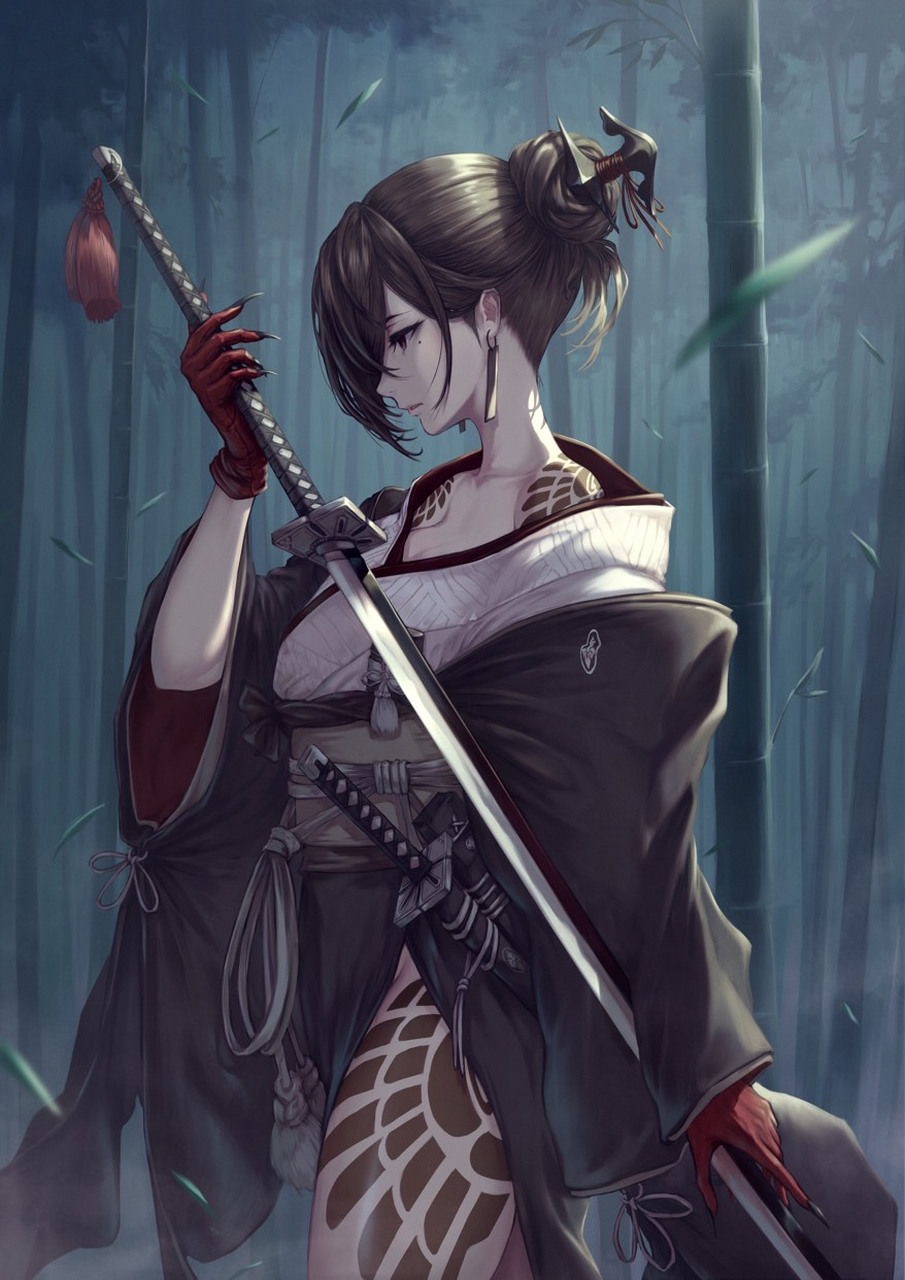 动漫少女# 和服冷血刺客美少女  脸上的表情透露着内心的冷酷,媳刎