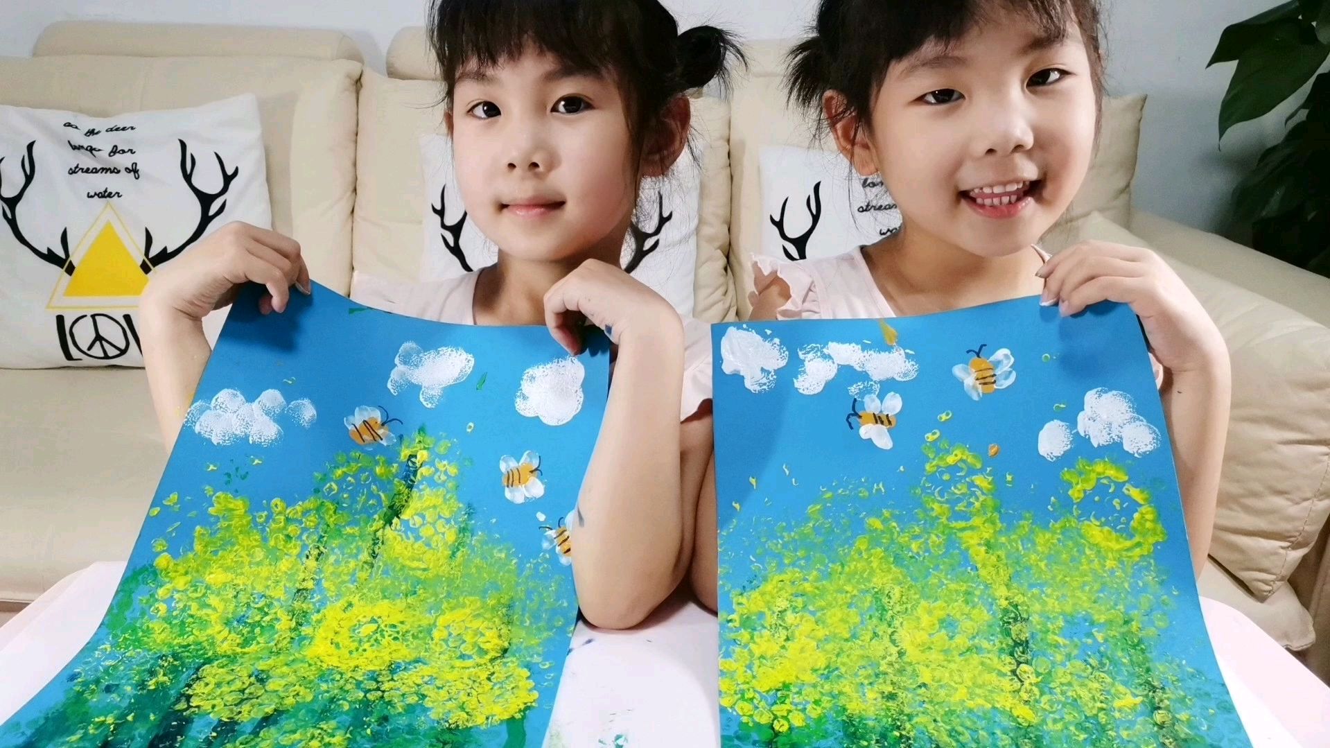 儿童创意水粉画,用气泡膜也可以画出漫天遍野的油菜花!