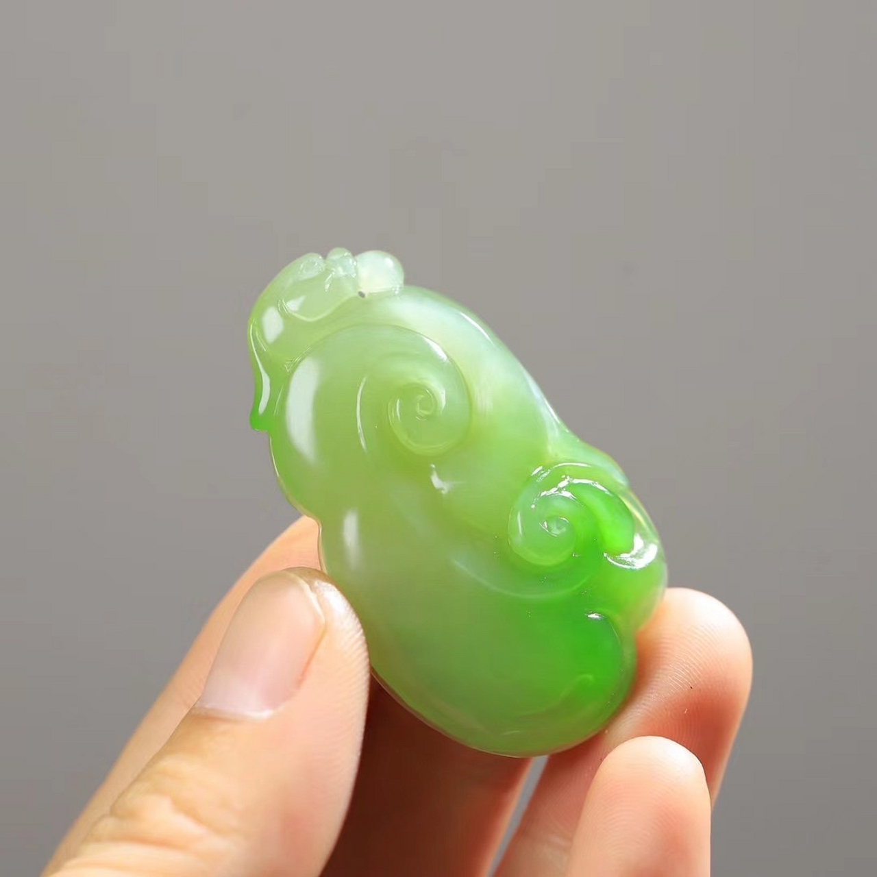 如意】  精品和田玉碧玉龙头如意挂件,料子细腻 手感极佳,雕工精湛