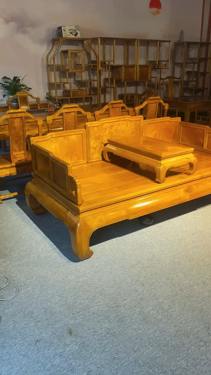 小叶桢楠金丝楠罗汉床,独板水波纹-度小视