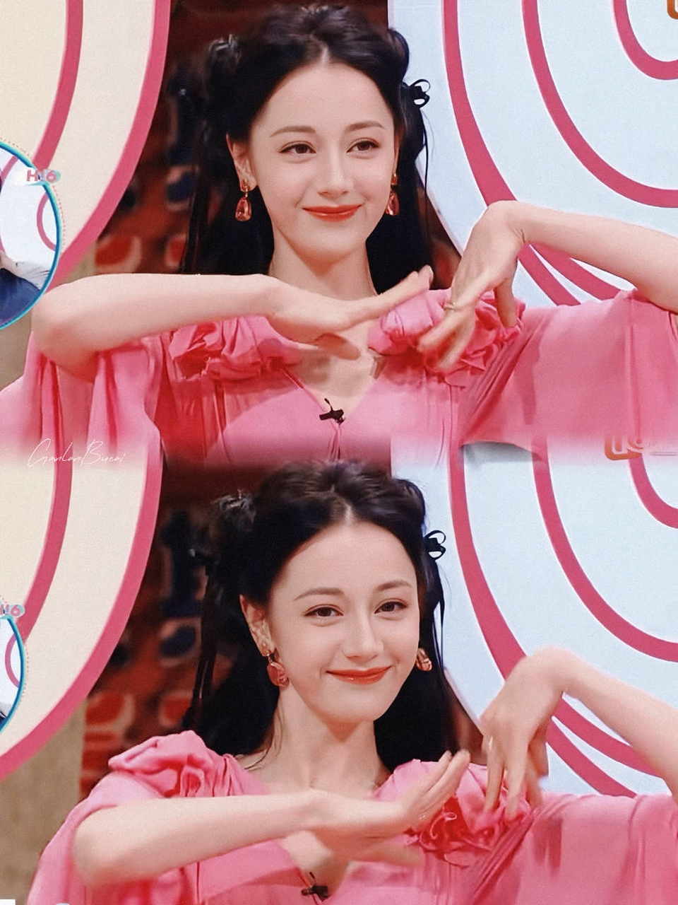 在这段视频中,迪丽热巴身着一袭粉色连衣裙,充满灵气地跳起了新疆舞.