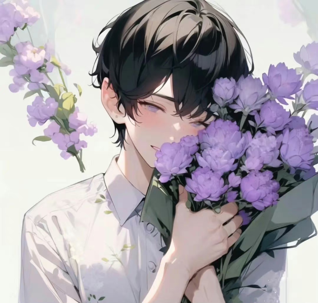甜酷男生捧花治愈系头像