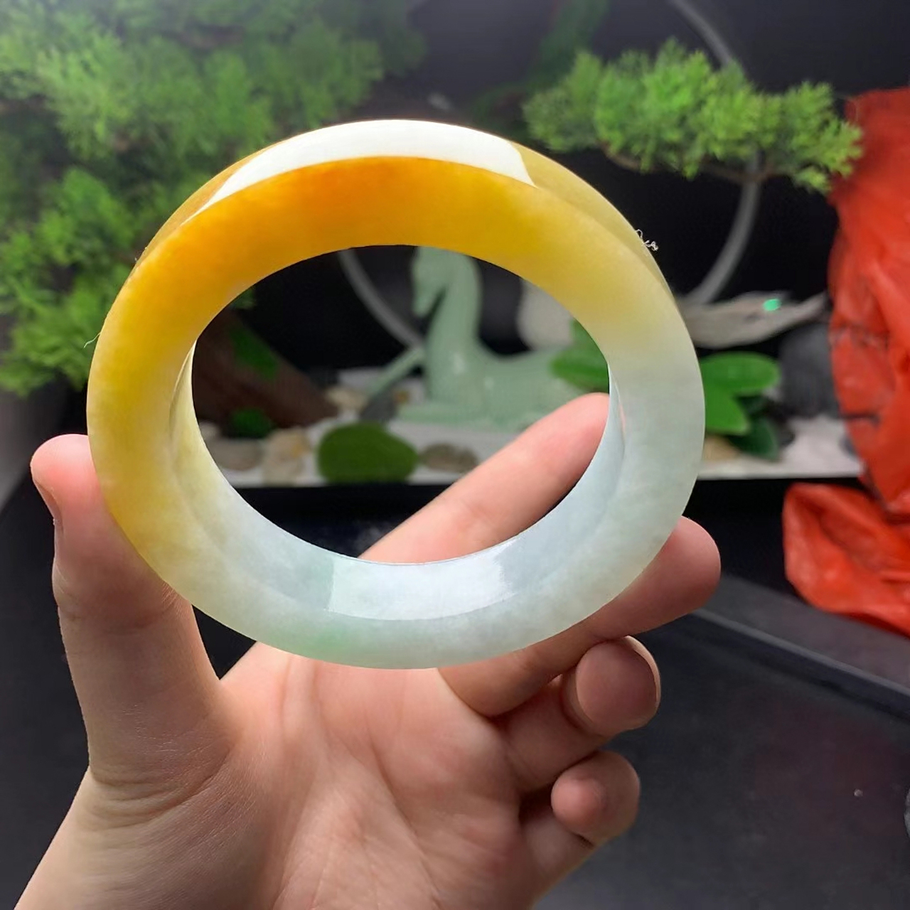 冰胶半山水黄翡手镯