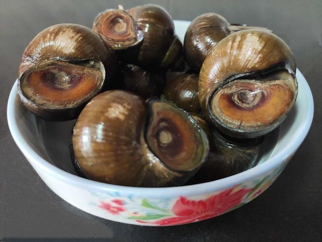吃在家中小厨房的清蒸田螺
