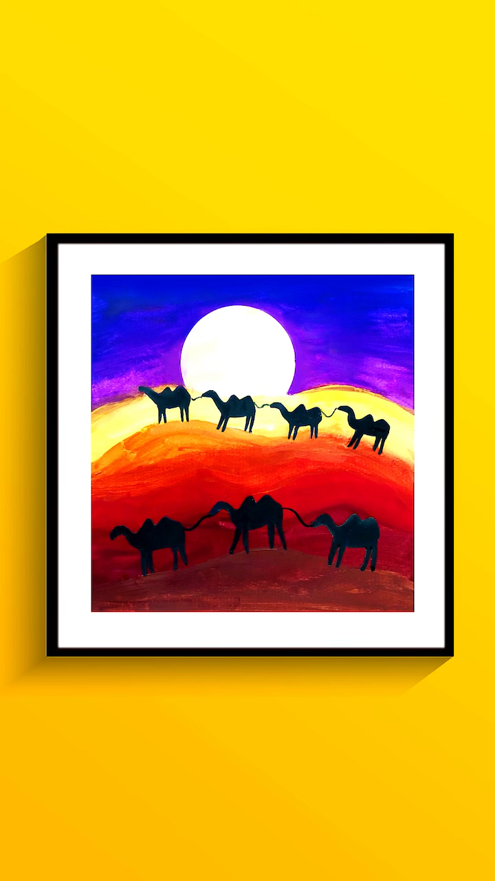 沙漠骆驼创意绘画,少儿美术#少儿美术课题#少儿创意绘画#儿童创意绘画