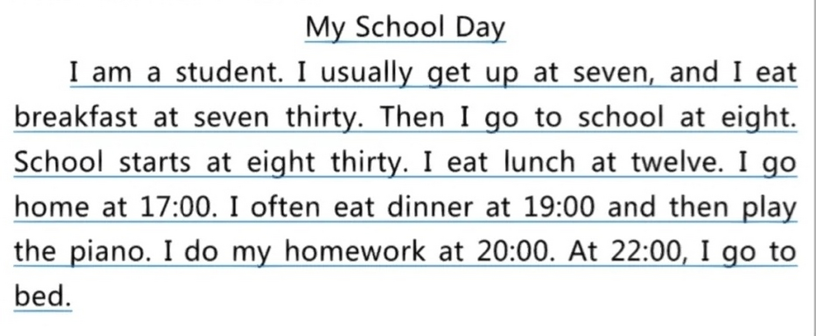 六年级英语作文范文 my school day