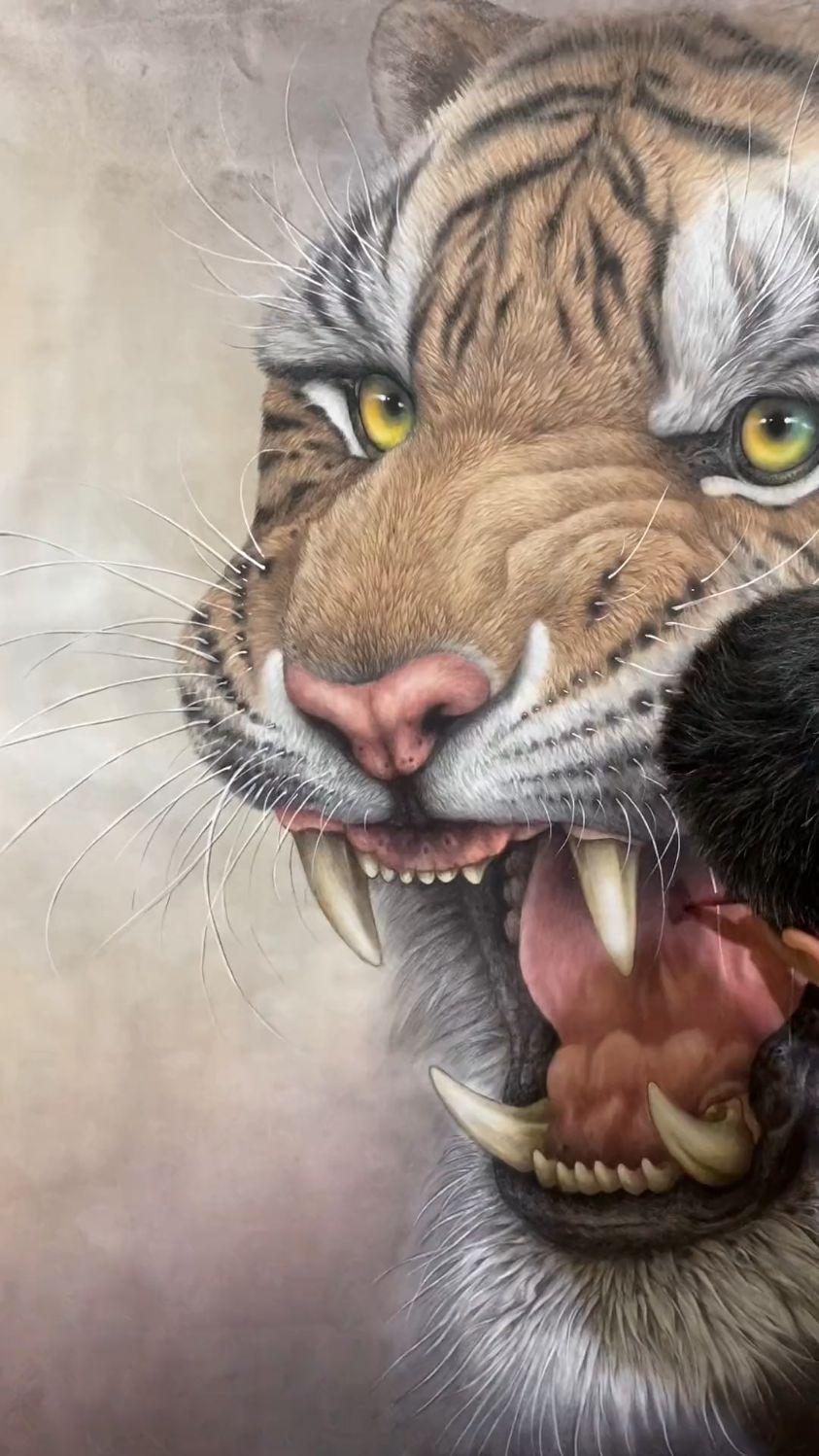 工笔虎头国画作品创作现场