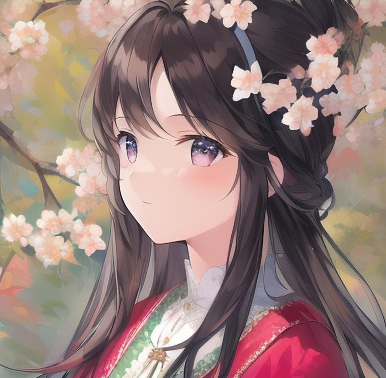 有趣表情 :好看的樱花树下的古风动漫美女头像表情手机壁纸#古风动漫