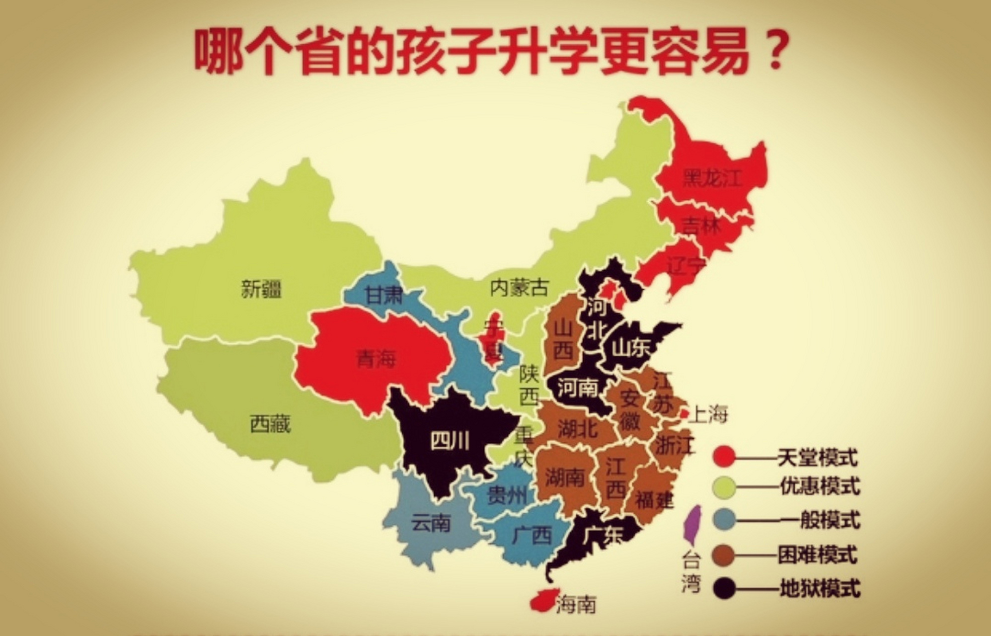 哪几个省的孩子升学是地狱模式?四川,河北,河南,山东,广东.
