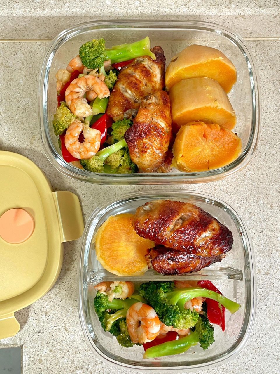 减脂午餐便当91|好吃不胖  今天做了:西兰花炒虾仁,空气炸锅奥尔良