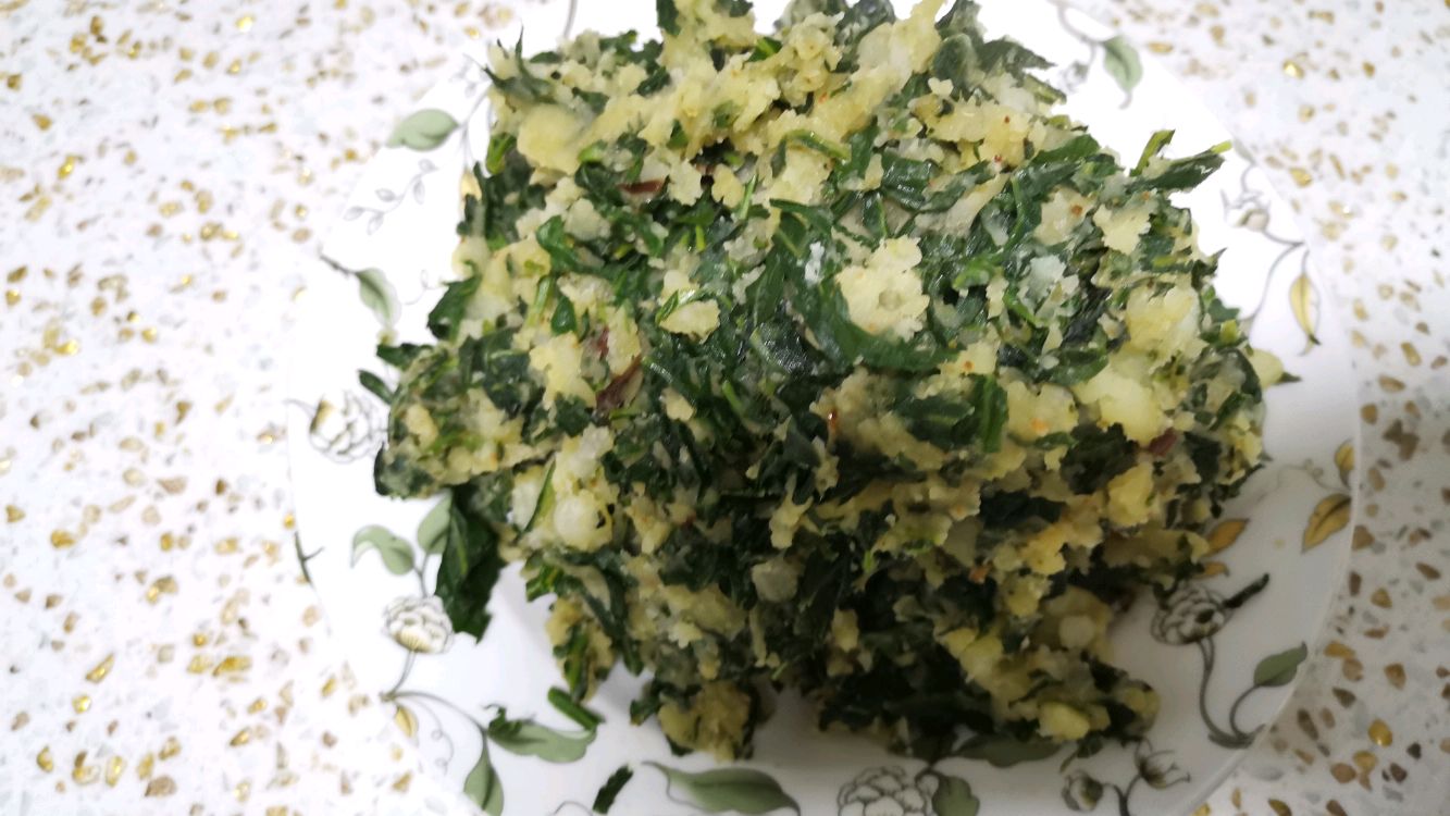 「美食分享」陕北特色,苦菜ran洋芋,最适合三高人群的美食