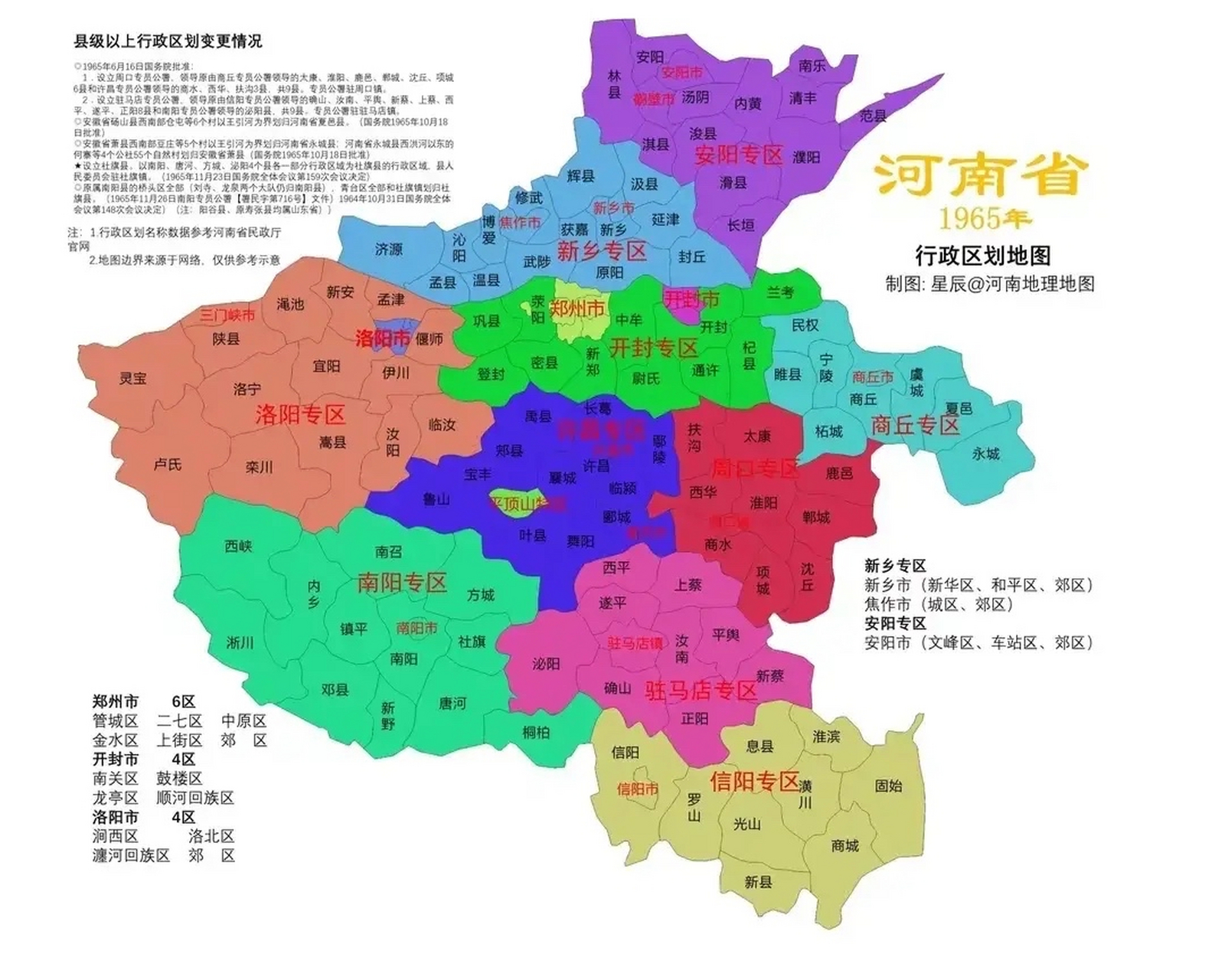 1965年河南省行政区划地图 1965年底,河南省辖10专区: 安阳,新乡,洛阳