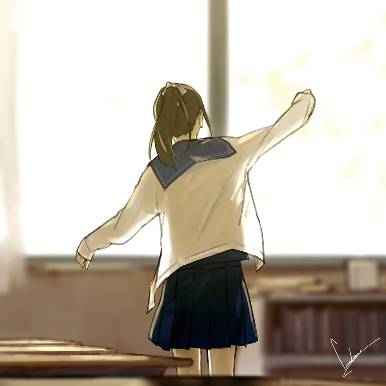 午后  画师:loundraw #唯美# #动漫头像和壁纸# #p站动漫画师与画作