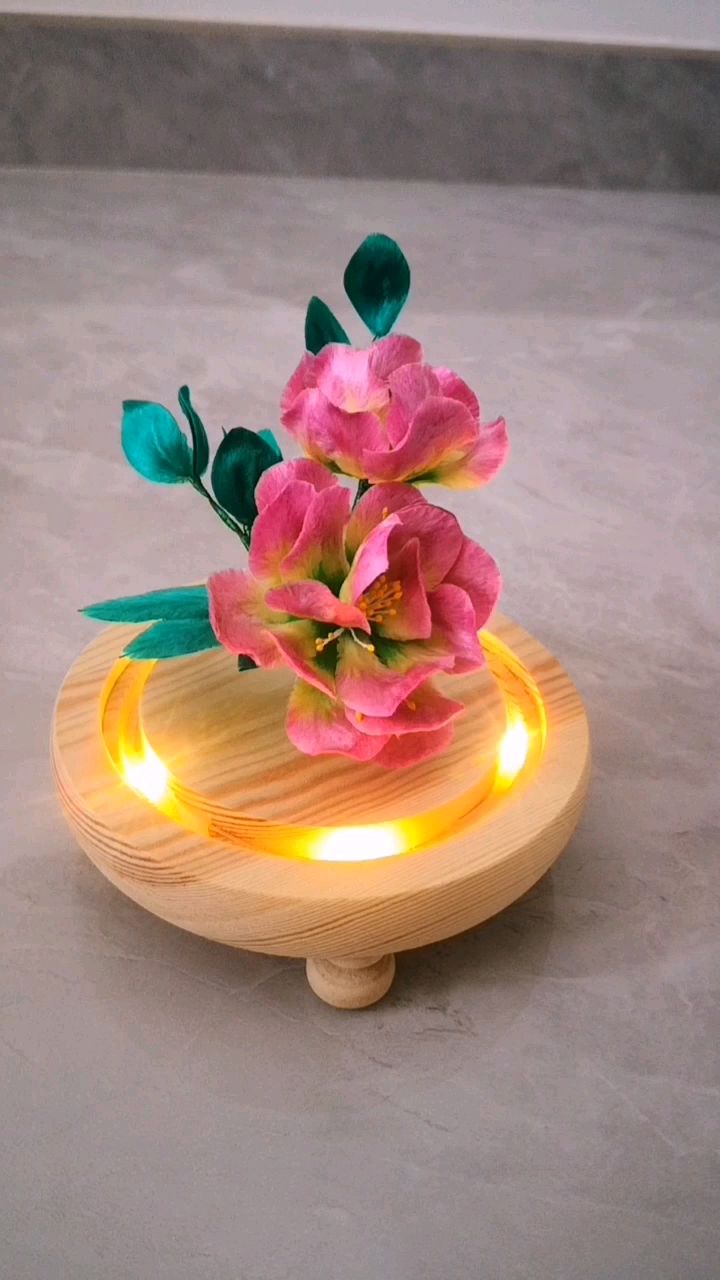 小夜灯-芙蓉花-农历十月生辰守护花-胡志英纯手工制作蚕丝绒花-度小视