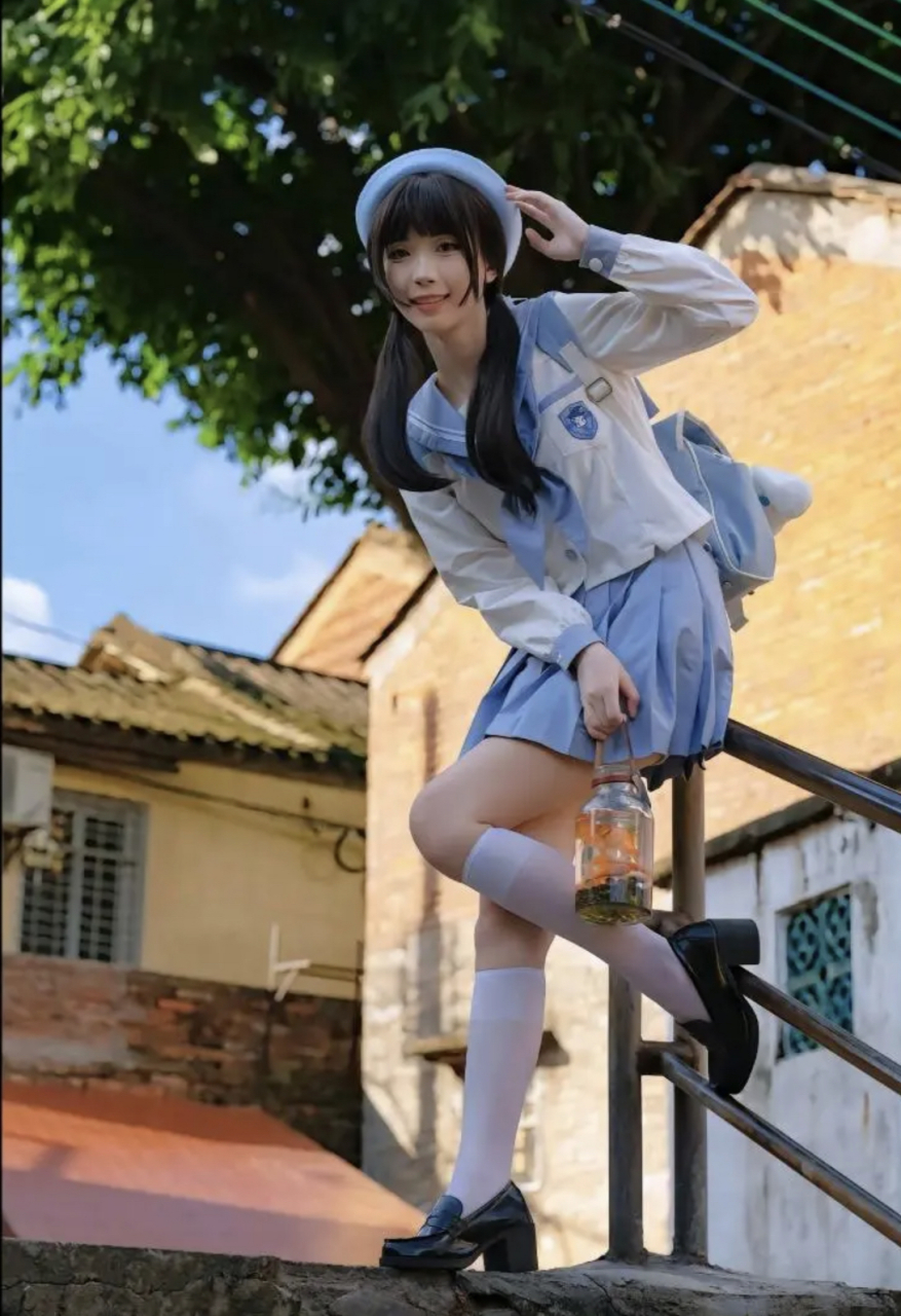 jk 制服,美少女的最爱99 浅蓝色更显青春,穿上这双白色小腿袜搭配小
