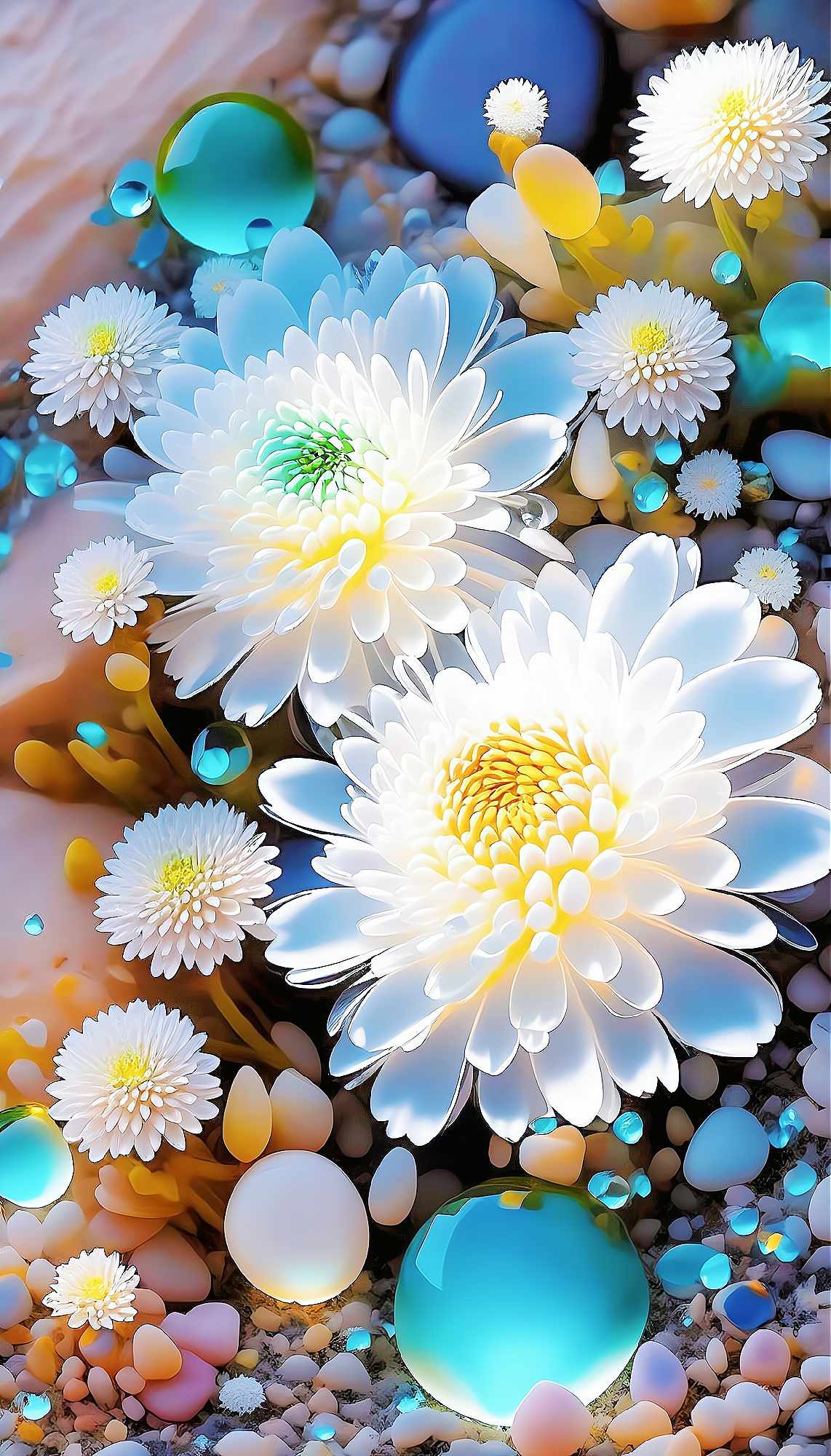 推荐高清壁纸:小菊花与鹅卵石