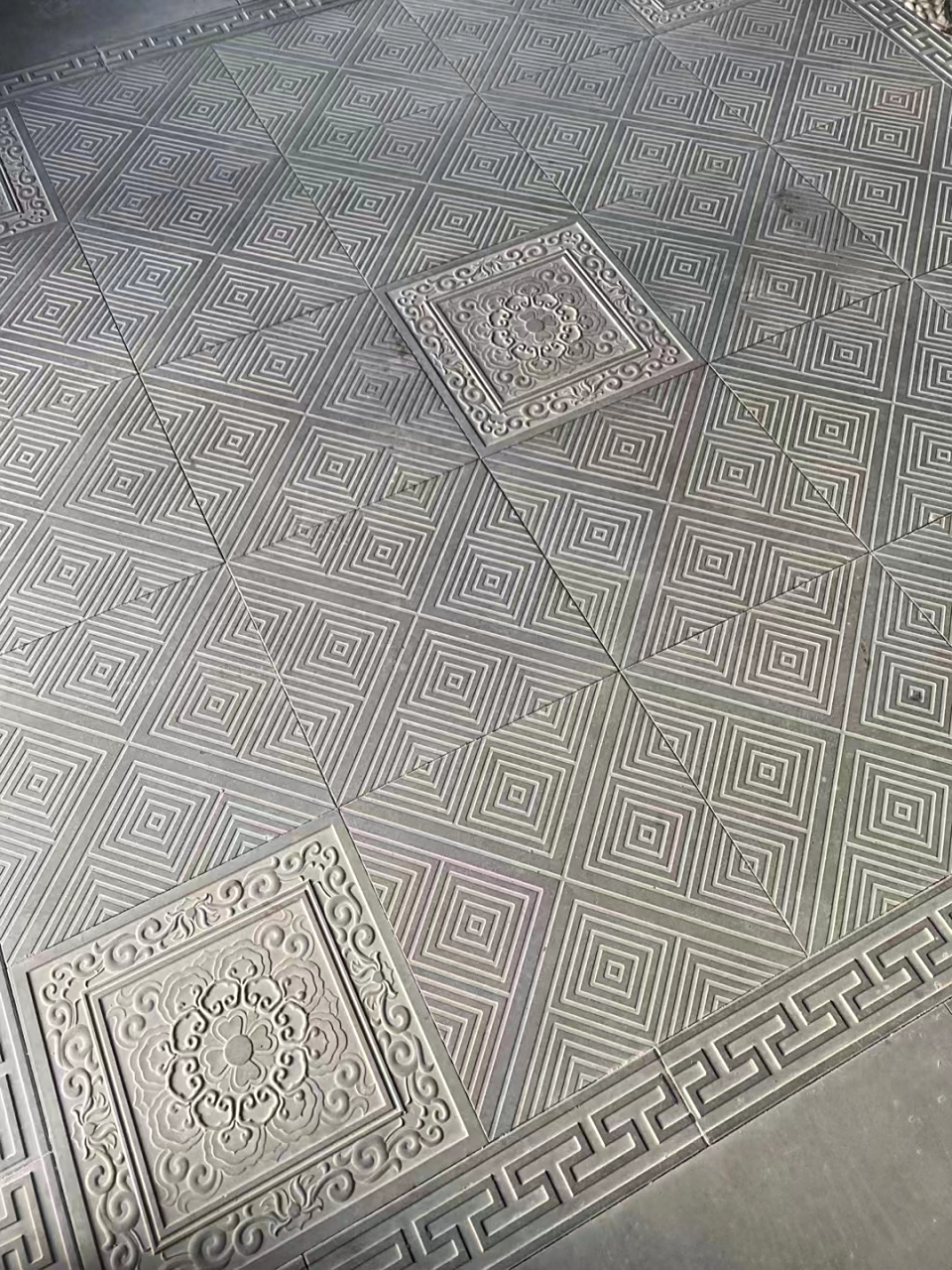 古建青砖地砖,唐莲地砖,花纹铺地青砖,防滑复古花型方砖仿古地面小