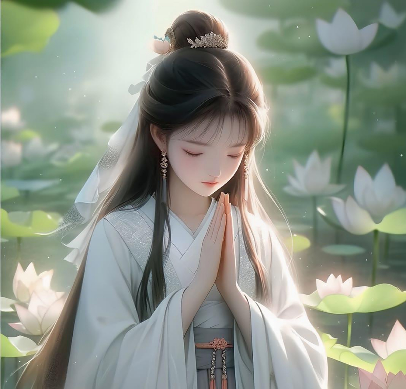 q版古风佛系少女祈福头像.