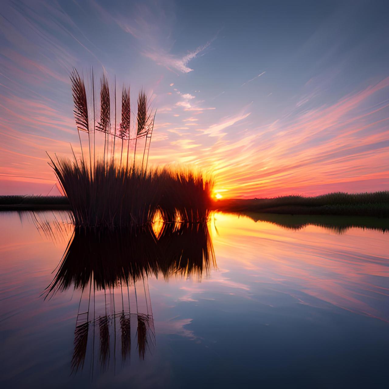 (分享一组图片)夕阳下的芦苇丛 #风景# #治愈系风景