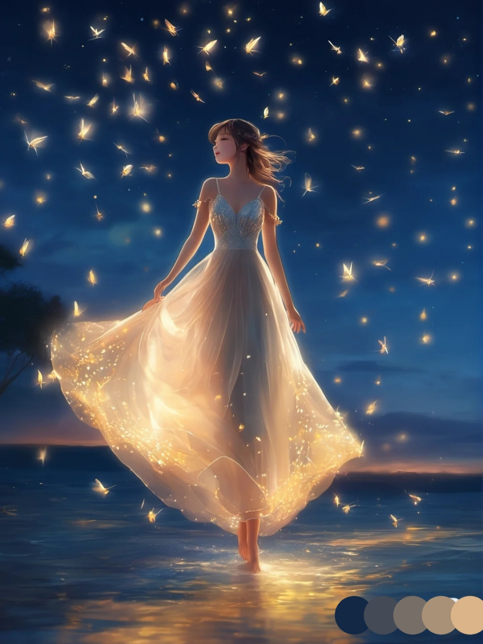 释放内心的光芒,海边女孩心灵荡漾之夜       梦幻唯美女神ai