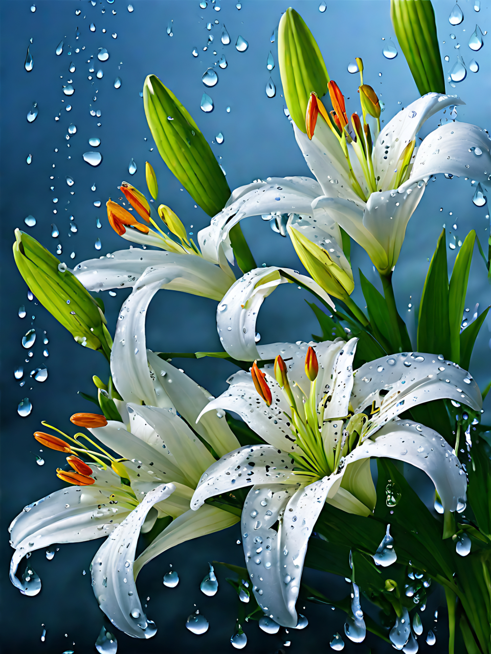 雨中的百合花#老司机挑战极限操作# #鲜花图片