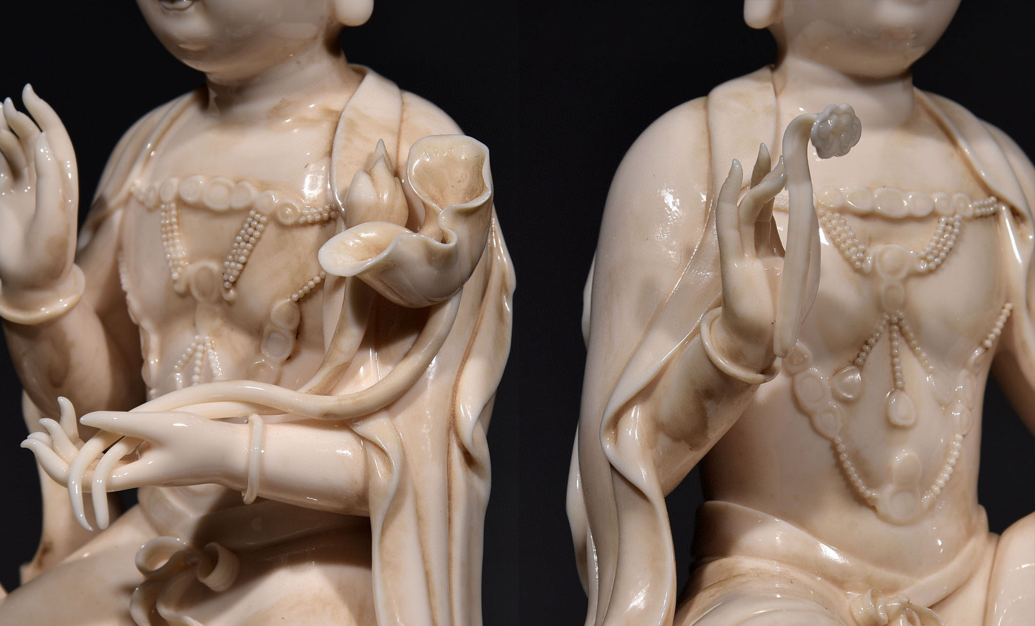 清    何朝宗款德化白瓷猪油白普贤文殊菩萨坐像 尺寸:高33.